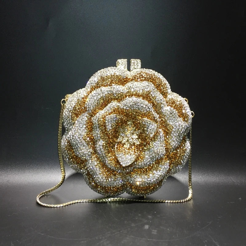 ClutchCross-border best-selling rose rhinestone bag, hollow metal crystal evening bag, foreign trade diamond-embellished clutch