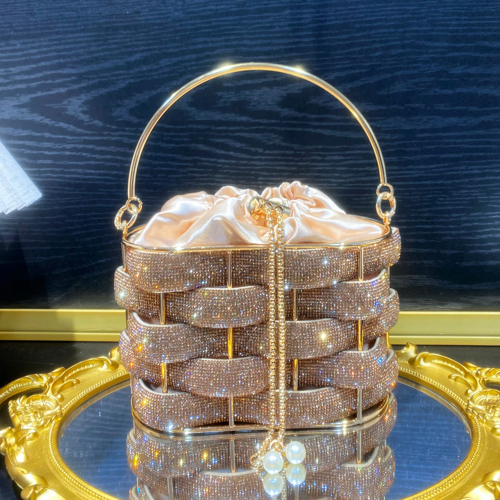 handmade Rhinestones Evening clutch Bag Purses and handbag luxury Designer shoulder bag Shiny Crystal Clutch purse bucket bag