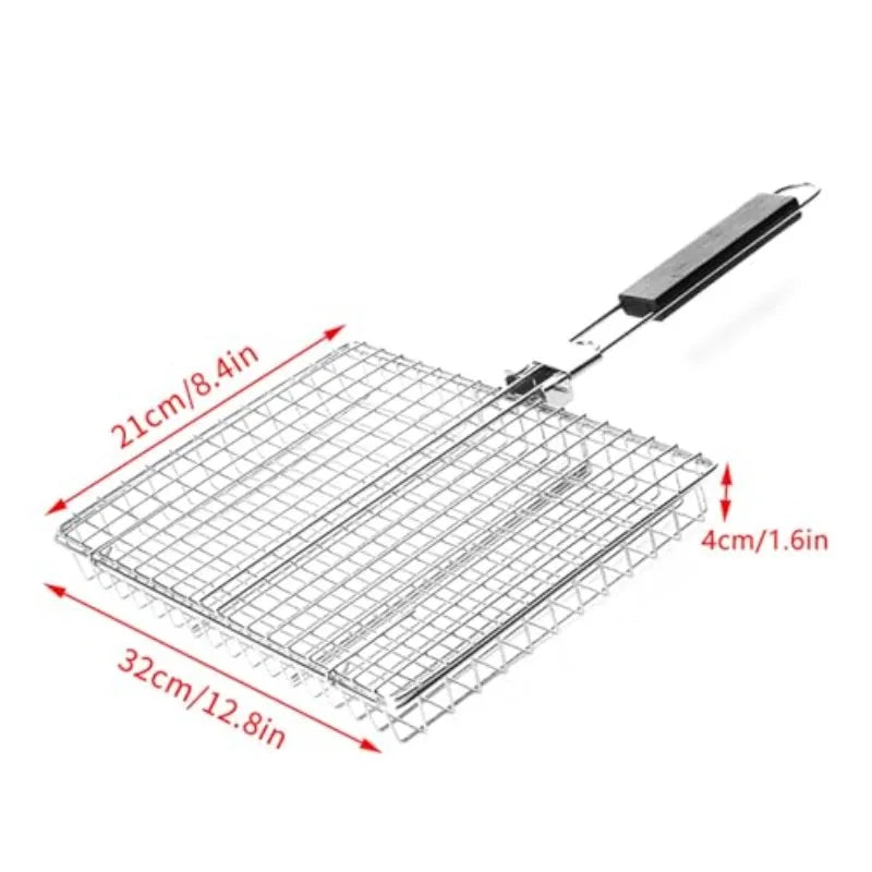 Portable Barbecue Row Folding Stainless Steel Barbecue Net Plate Grilled Fish Vegetables Shrimp Barbecue Net Cooking Accessories