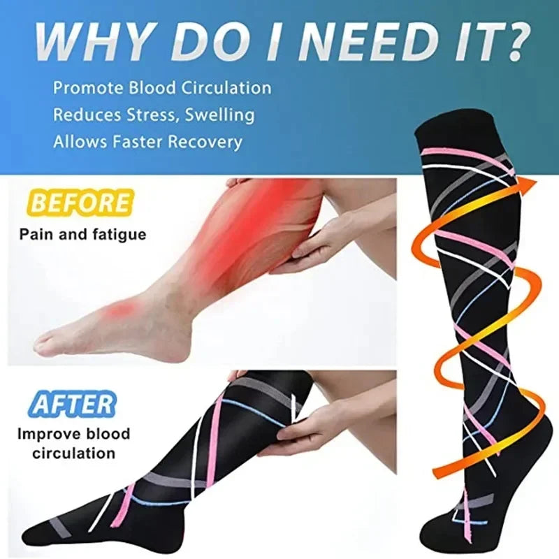 Unisex Compression Socks for Men and Women Medical Diabetes Varicose Veins Sports Socks for Running Cycling Travel Flight Yoga