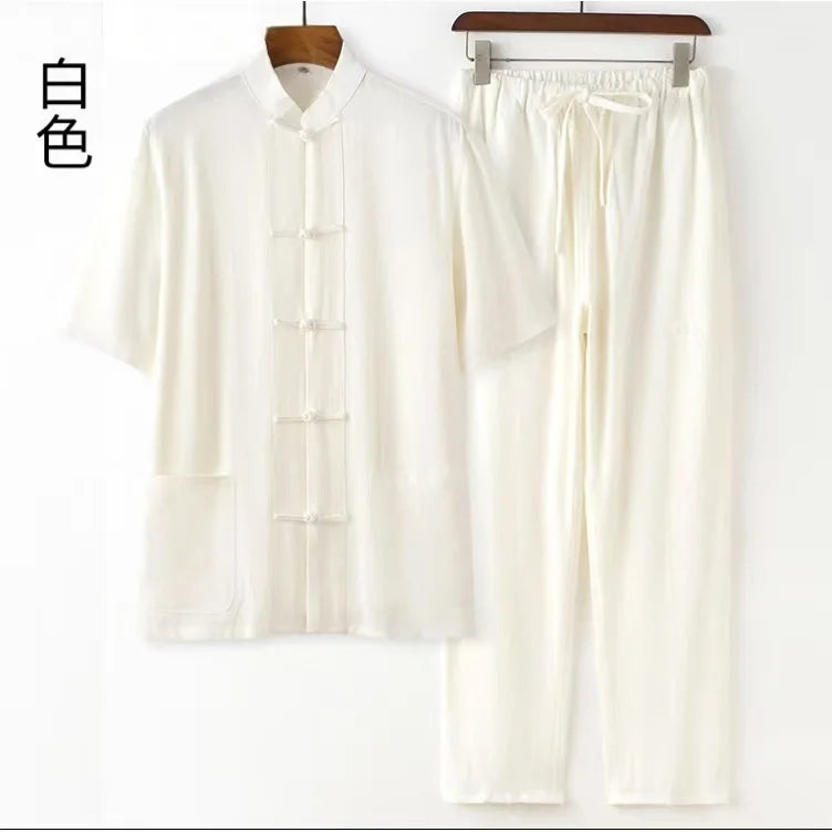 2026 New Men's Cotton Linen Tangzhuang Set Traditional Chinese Long Sleeve Suit Retro Ethnic Loose Tai Chi Clothing
