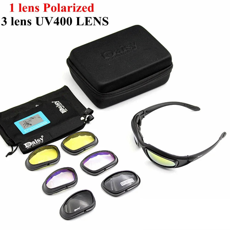 Daisy Polarized Tactical Sunglasses Men Airsoft Hunting Shooting Glasses UV400 Protection  Desert  Hiking Goggles