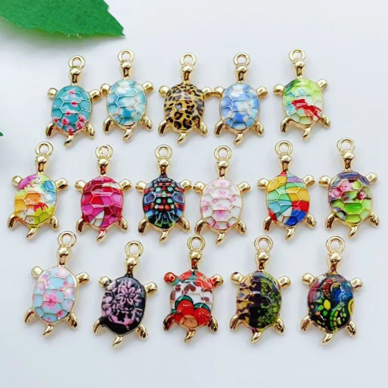 16pcs mixed with 16 cute oil drop printed ocean turtle DIY accessories pendant alloy accessories