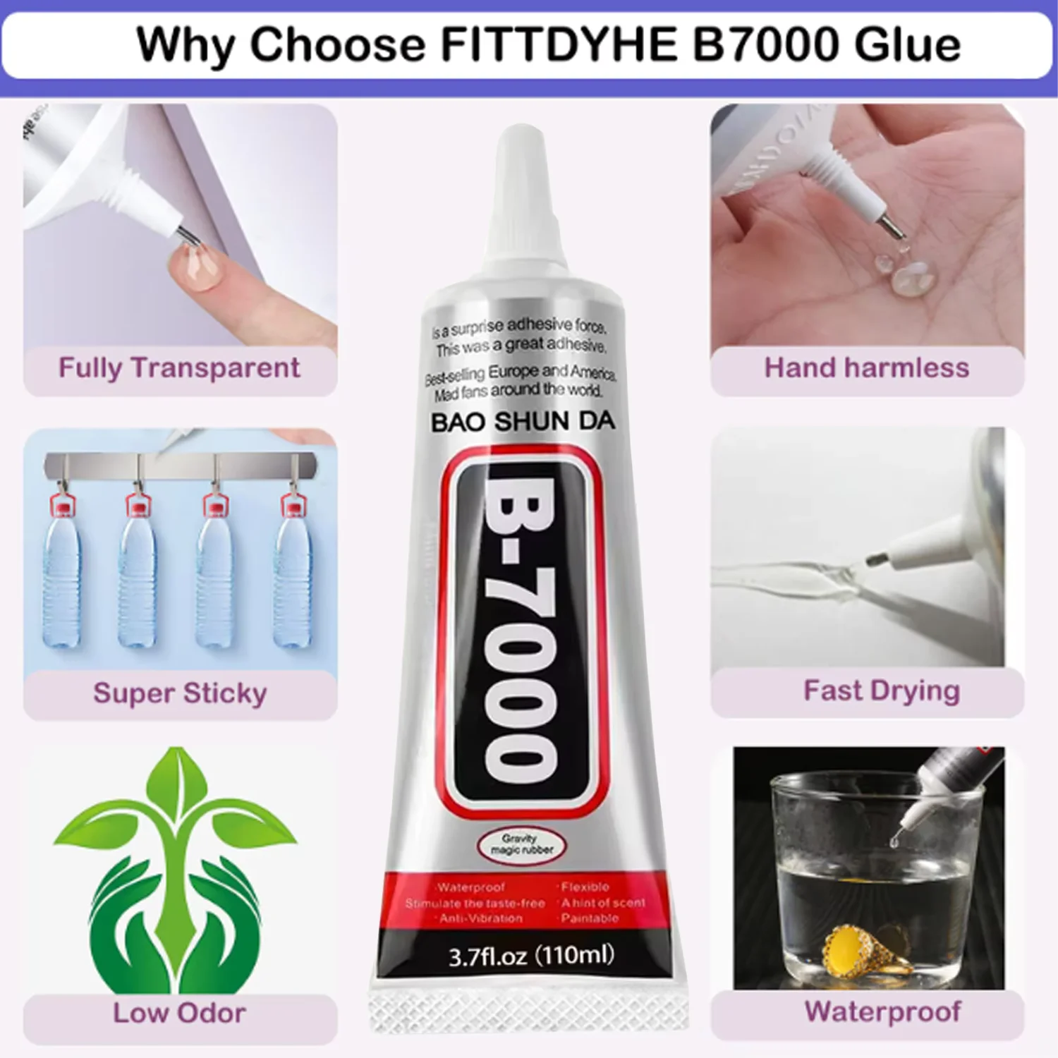 B7000 Jewelry Adhesive Liquid Ounce Transparent Adhesive - Used for rhinestones, mobile phone repairs, nail art, glass, jewelry.