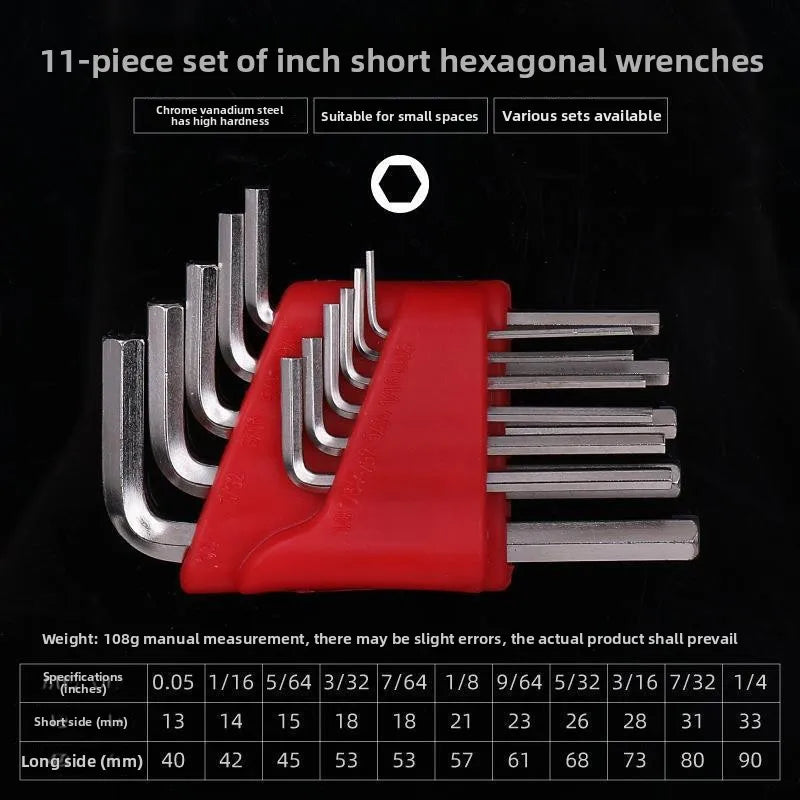 Hexagonal Wrench Set, Metric And Imperial, Short Handle, Ball Head, L-Shaped Wrench Tool