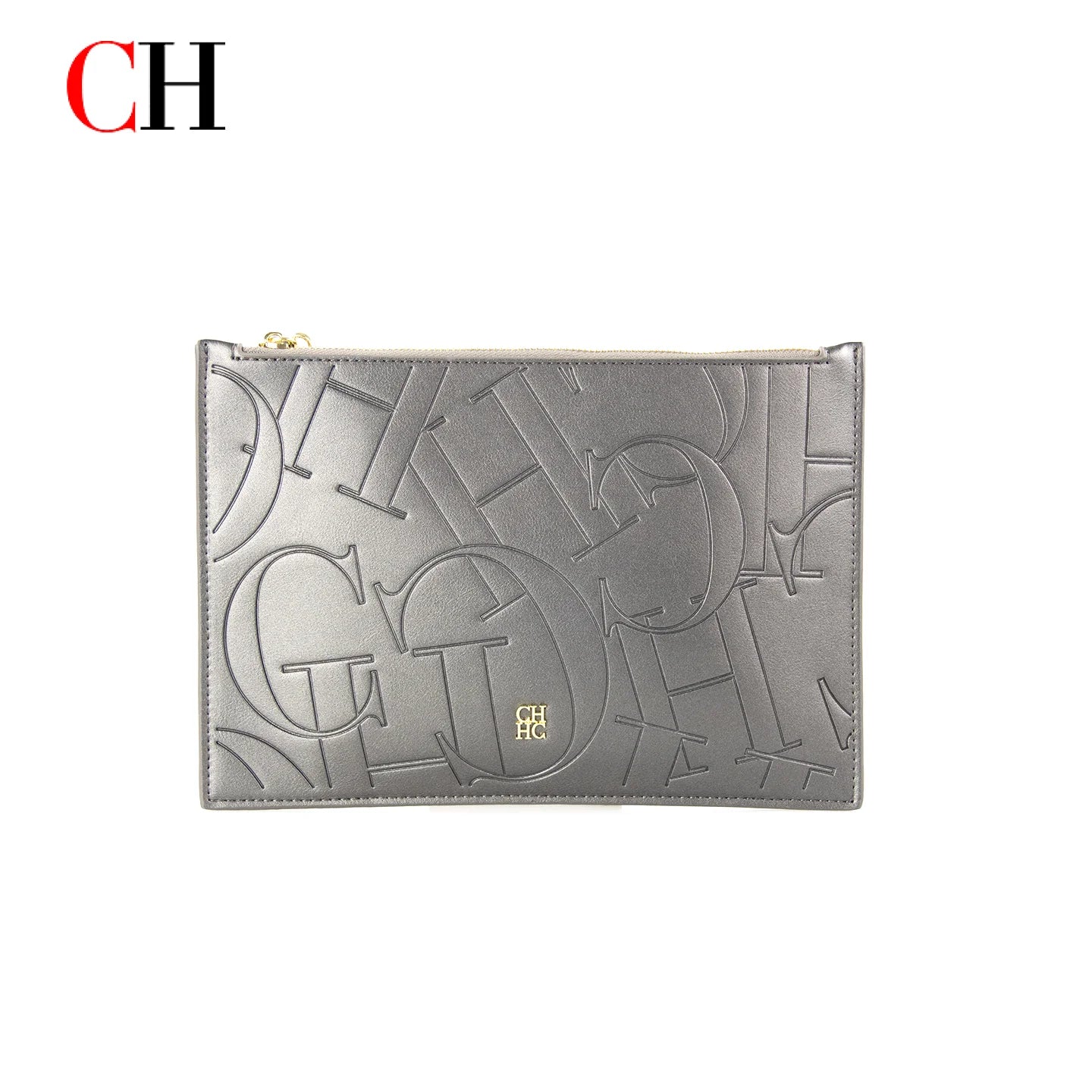 CH Women Embossed Letter Wristlet Clutch Bag Zipper Handbag Elegant Evening Pouch for Party Travel and Daily Use