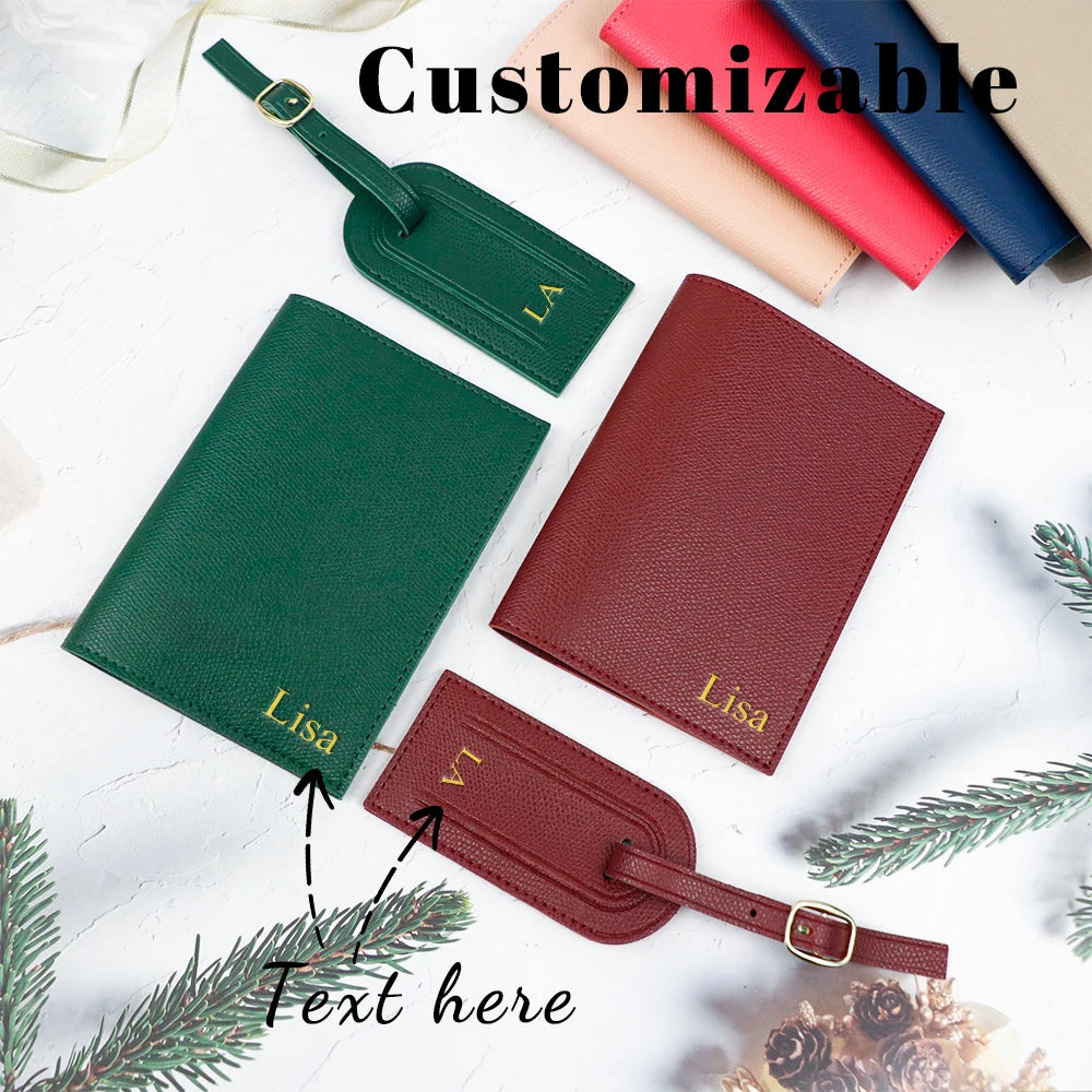 Customized letter pu leather anti-loss luggage tag + two-piece set for travel document and passport holders
