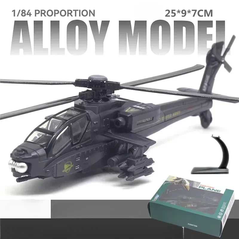 AH-64D Apache Armed Helicopter Alloy Diecast Airplane Model Toy Simulation Sound Light Airplane Advanced Model Collectibles
