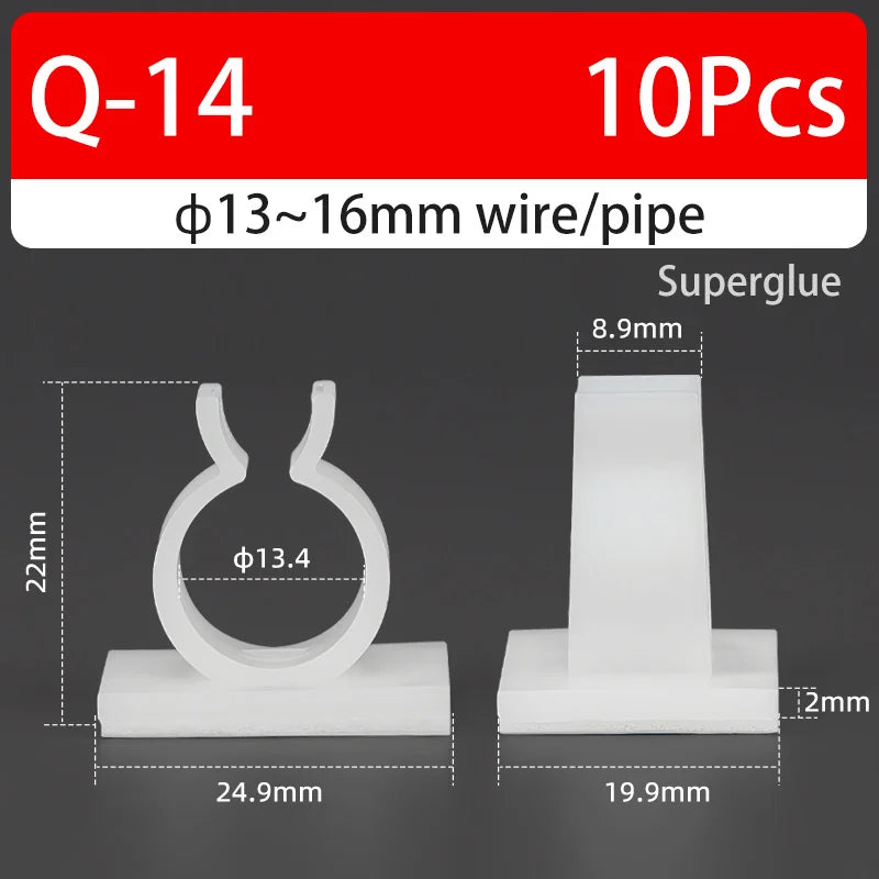Q-type Cable Clips Holder Self-Adhesive Strong Glue Nylon PA66 Storage Cable Tie Water Pipe Clamp Fixing Seat No Drilling