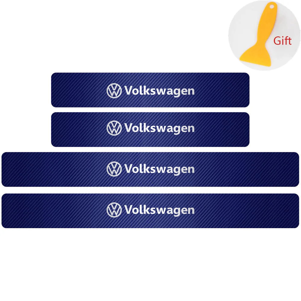 4Pcs Car Door Carbon Fiber Sill Scuff Plate Decoration Sticker For Volkswagen GTI Golf Caddy Passat CC Lavida Sagitar Scirocco