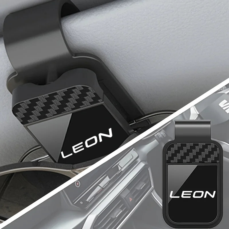 Car Sun Visor, Sunglasses Eyeglasses Mount with Ticket Card Clip - Carbon Fiber Textured Eyeglass Clip for SEAT LEON