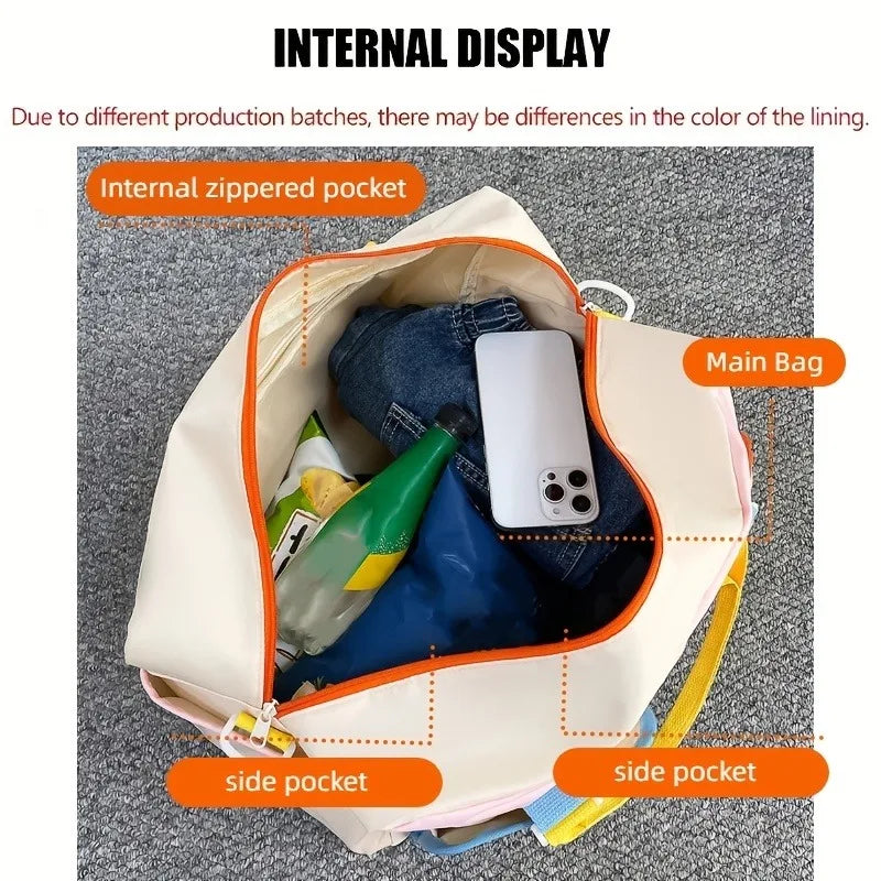 Large Capacity Color Block Travel Duffel Bag,Portable Overnight Duffel Bag,Sport Fitness Tote Bag