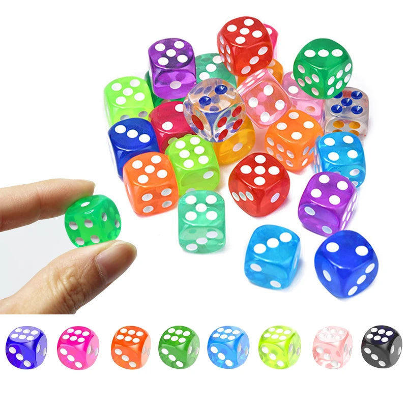 10/20/50pcs Dice 14mm Transparent Colorful 6Sided Acrylic Rounded Edges Dice for Table Board Games Party Entertainment Props TMZ