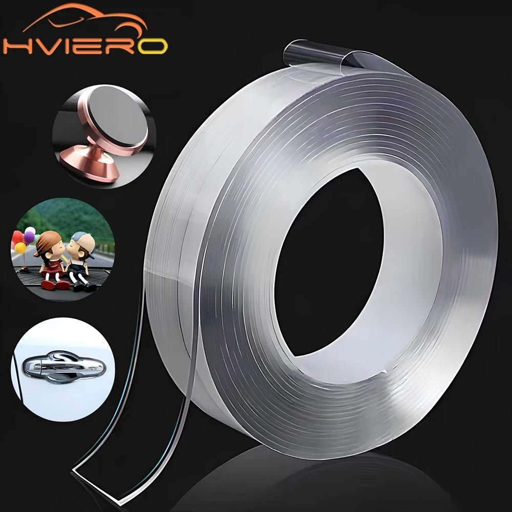 1M/3M/5M Nano Tracsless Double Sided Tape Transparent Reusable Lasting Waterproof Resistant Heat Adhesive Cleanable Car Special