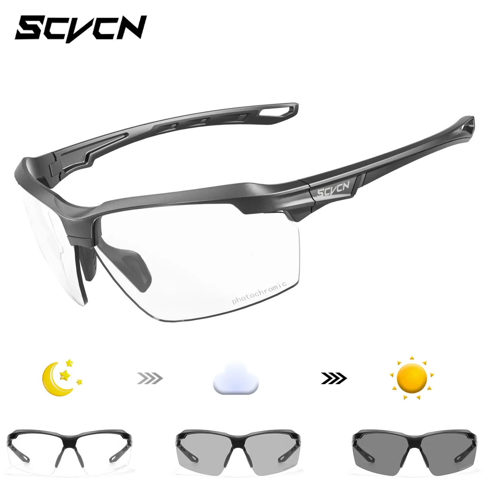 3PACKS SCVCN Hiking Eyewear Photochromic Cycling Sunglasses Glasses Bike MTB Bicycle Golf UV400 Sports Glasses for Men Women