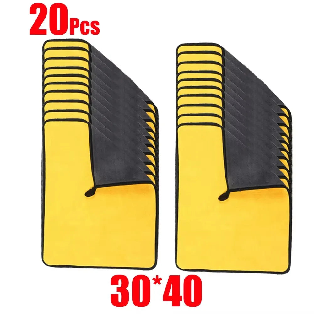 1/5/10/20pcs Microfiber Cleaning Towel Thicken Soft Drying Cloth Car Body Washing Towels Double Layer Clean Rags 30/40/60cm