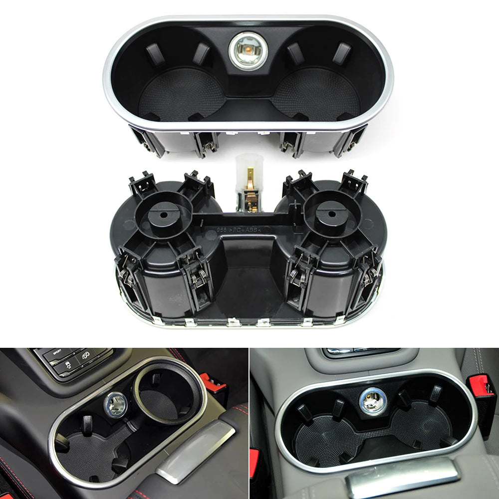 Car Center Console Water Cup Holder Assembly Drink Holder Buckle Cigarette Lighter For Porsche Cayenne 7P5 958 92A 2011-2017