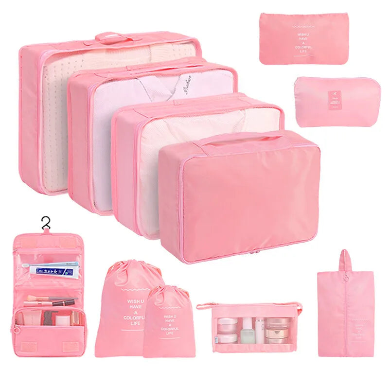 7/8/9/10/11 Pcs Set Travel Organizer Storage Bags Suitcase Packing Cubes Set Cases Portable Luggage Clothes Shoe Tidy Pouch