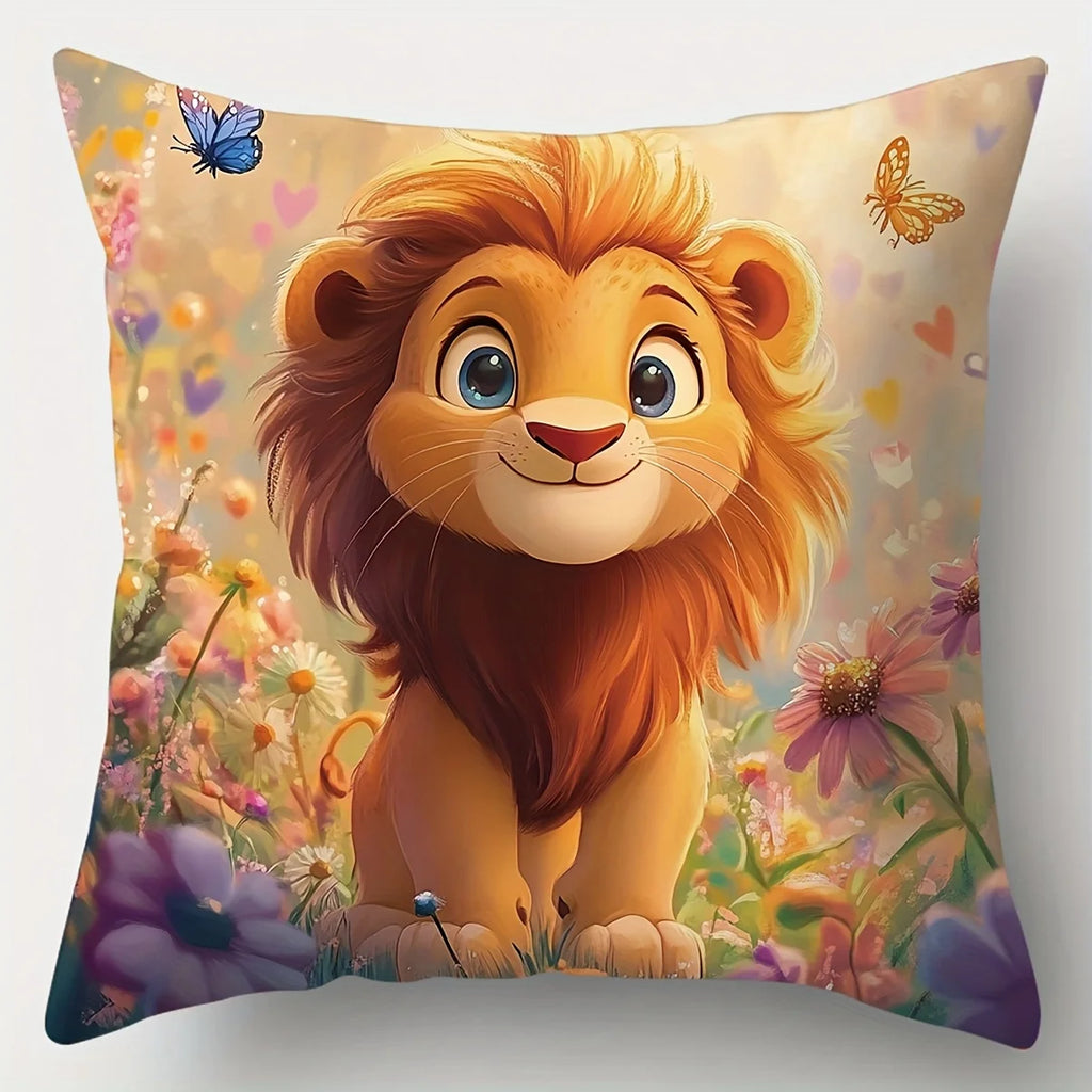 4-Piece Printed Pillowcase Set – Safari Animal Theme with Elephants, Monkeys, Lions & Zebras