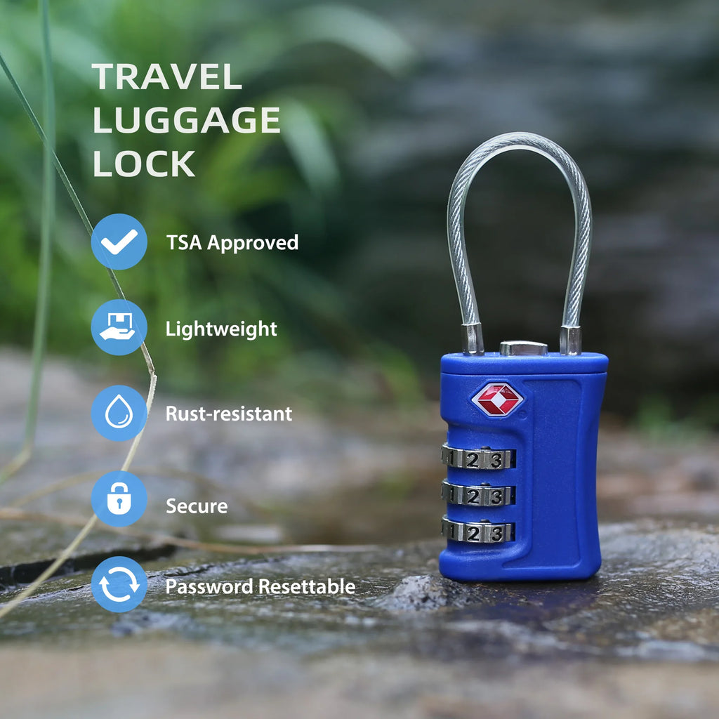 Portable TSA Customs Lock Gym Luggage Customs Lock Password Padlock Password Lock Anti-theft Code Padlock with Steel Cable