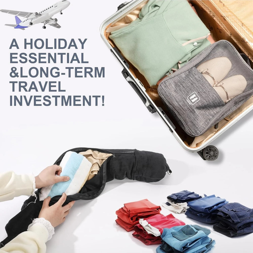 Portable Travel Bag Pillow Fillable Neck Pillow Stuff With Clothes Pillowcase Storage Bag Lycra Fabric Waterproof for Airplane