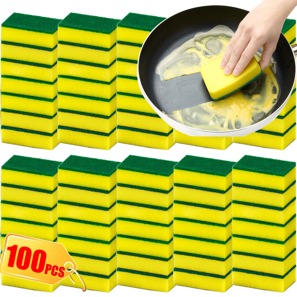 10-100PCS Non-Scratch Cleaning Scrub Sponges Kitchen Dish Sponge Scouring Pad For Washing Dishes Pots Pan Glass Sink Bathroom