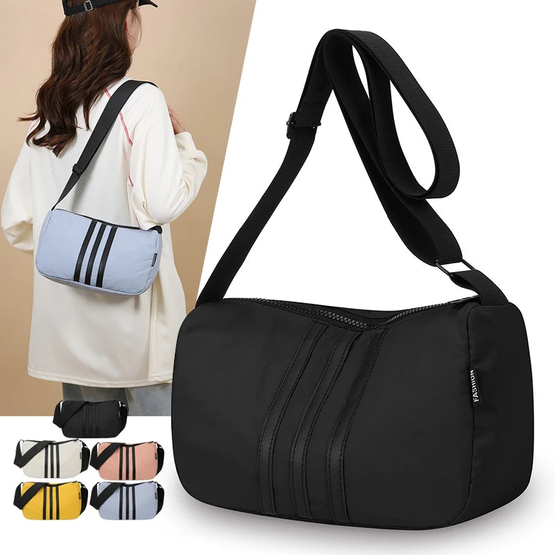 Crossbody Bag Women Large Capacity Nylon Striped Casual Sports Single Shoulder Purse Oxford Travel Handbag Outdoor Gym Luggage