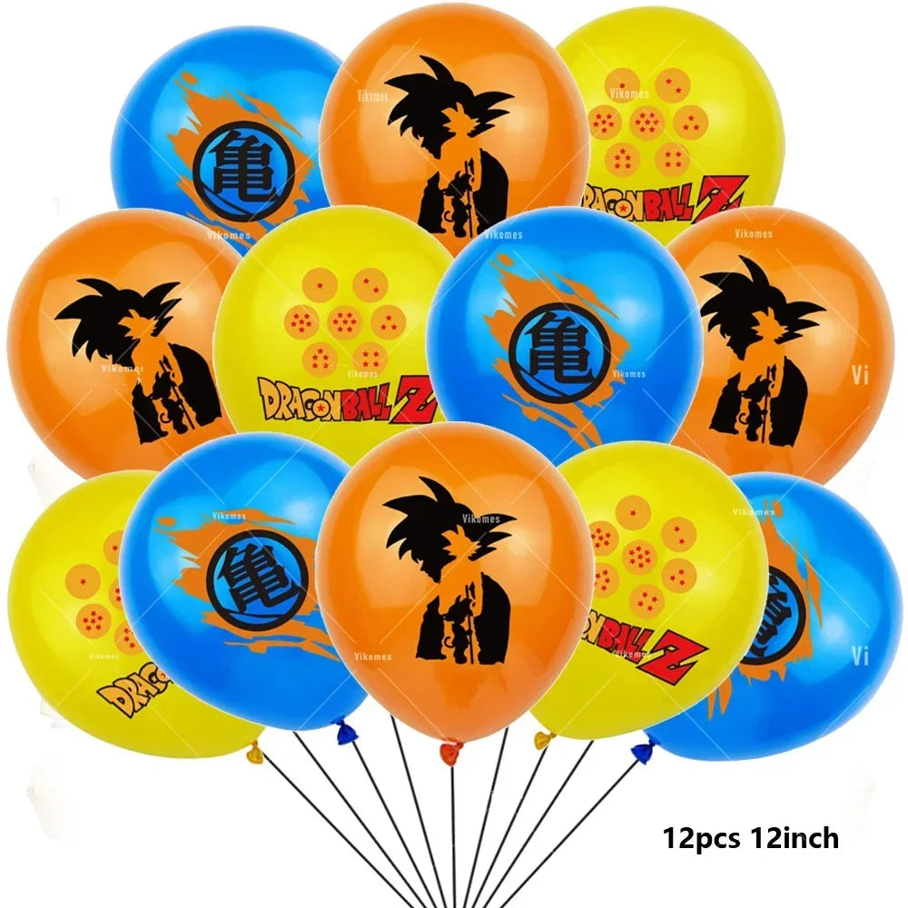 Dragoned Ball Z Balloons Happy Birthday Banner Goku Vegeta Ballons Party Decoration Plate Disposable Tableware Cake Topper Toy