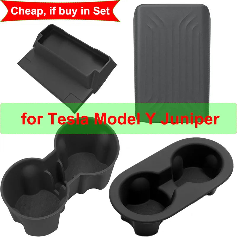 for New Tesla Model Y Juniper 2025 Interior Accessories Center Console Cup Holder Glasses Tray Armrest Box Protect Cover MY 2026
