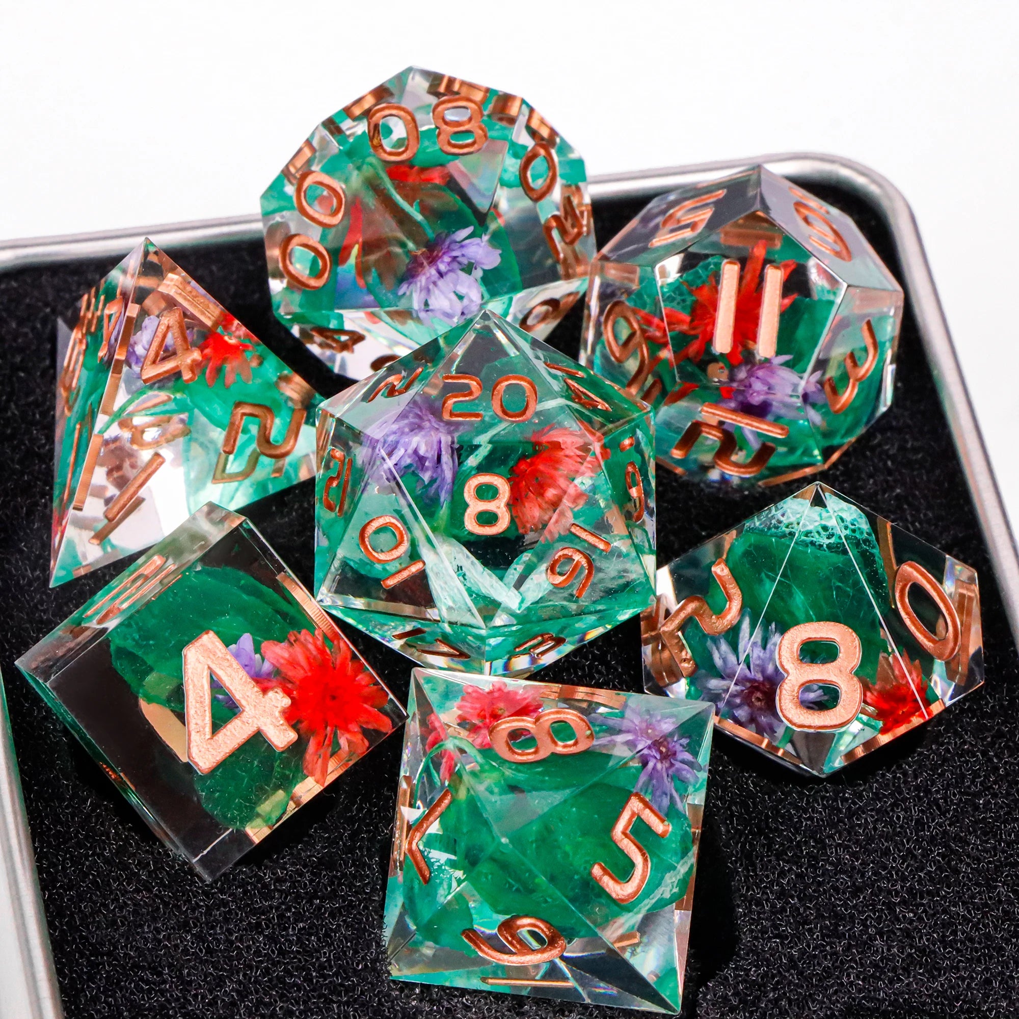 Handmade Resin Sharp Edge D&D Dice for Dungeons and Dragon Tabletop Games, Black Dice Polyhedral D&D Dice