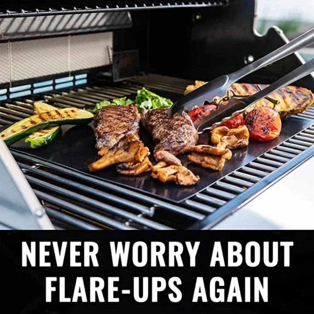 Non-stick grill mat, 60x40 cm, heat-resistant cooking plate, grill cleaning utensil, for electric oven, microwave, gas grill
