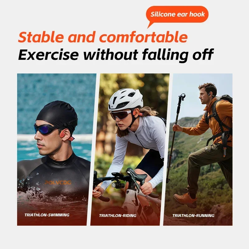 POLVCDG Bone Conduction Earphones IPX8 Waterproof 32GB Memory Bluetooth 5.4 Silicone Material 2024 New Product X16