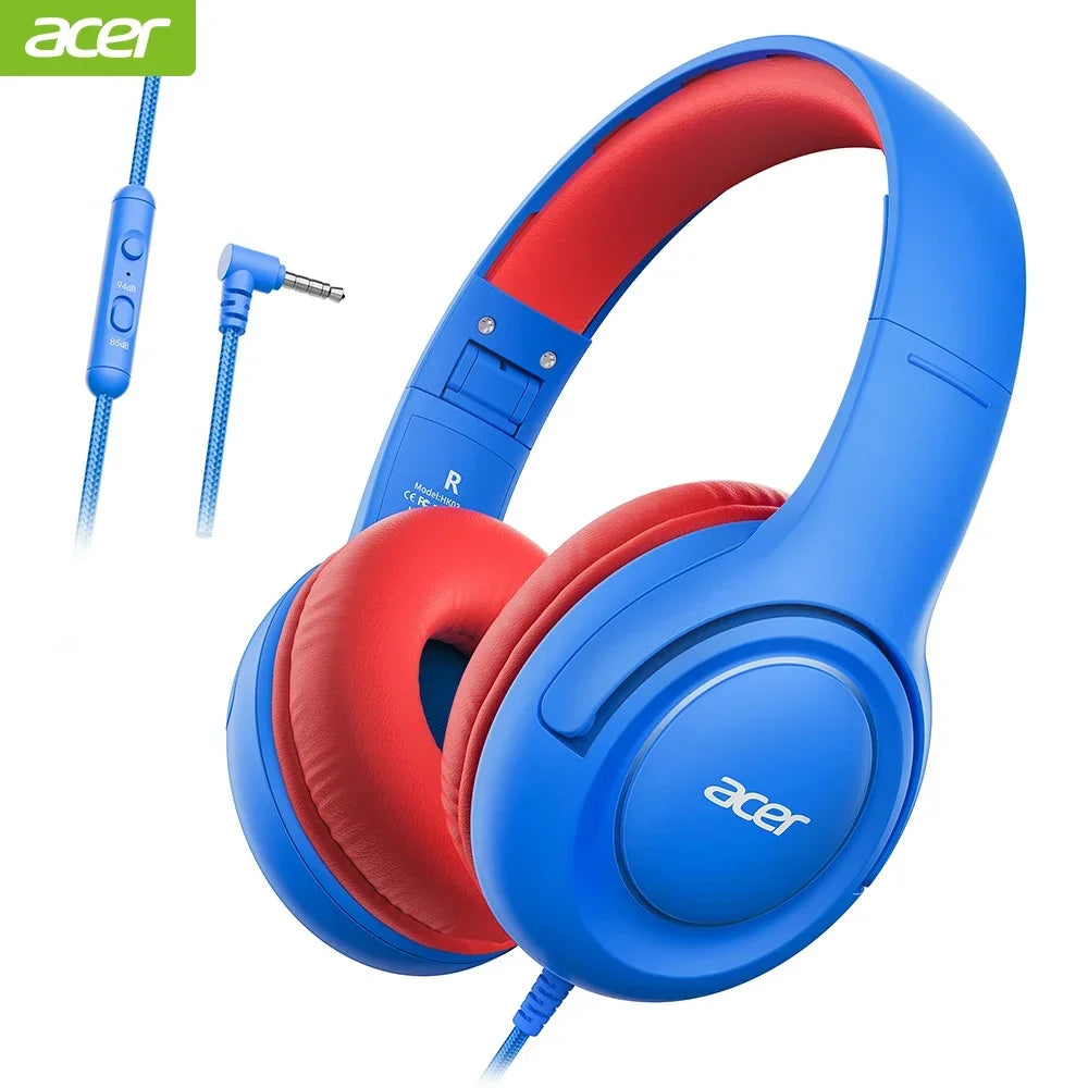 Acer Kids Headphones with Cord for School Over-Ear 85/94dB Volume Limiter 3.5mm Jack Foldable Stereo Headset for Toddlers
