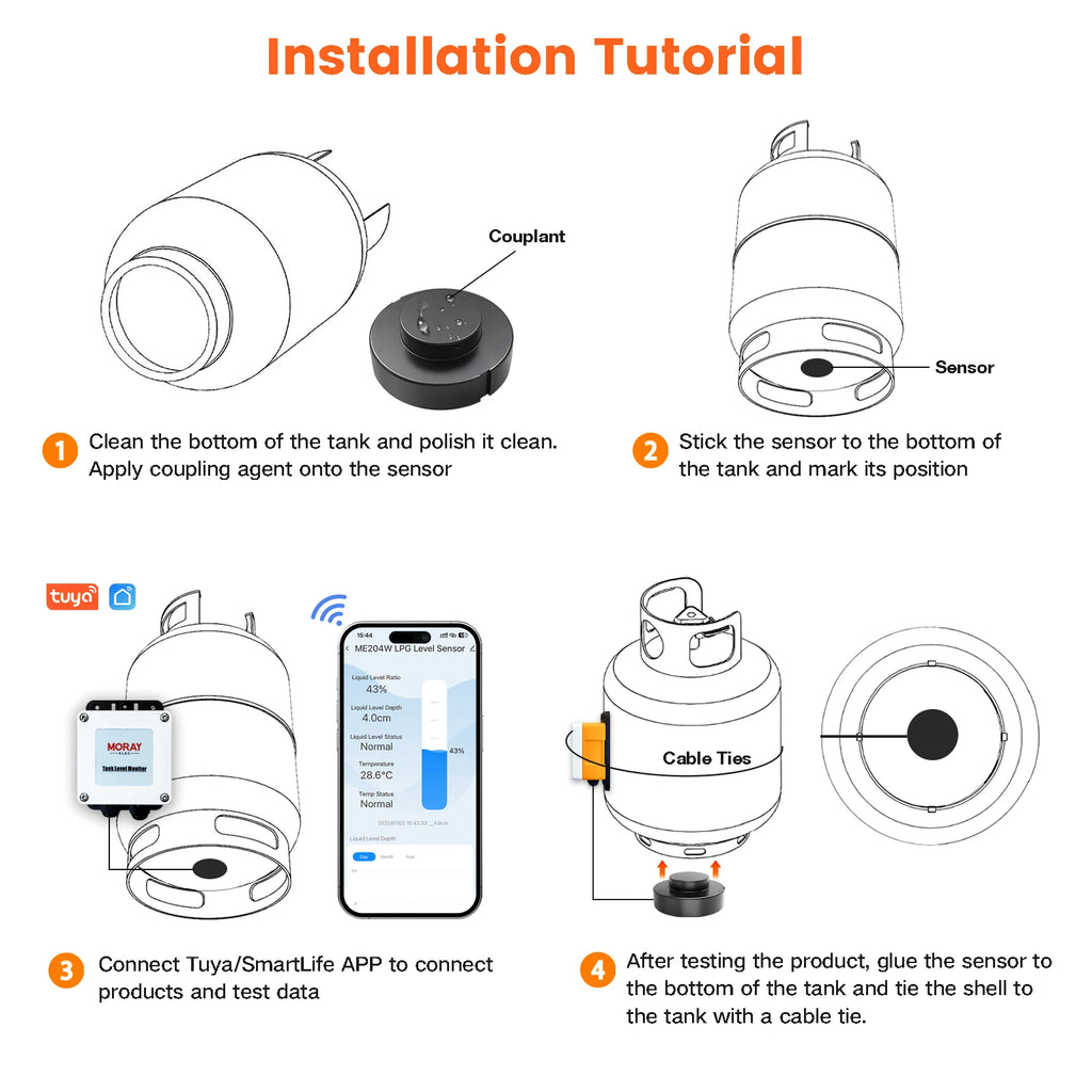 ME204Z Zigbee Long Distance Tuya Smartlife APP LPG Tank Level Gauges Non-Contact Ultrasonic LPG Level Sensor