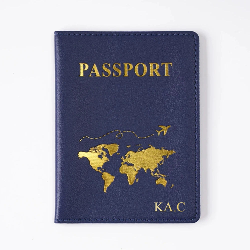 Custom Name Travel Passport Cover Gold Global Map Persoanlized Initials Passport holder New Women Men Travel Accessories