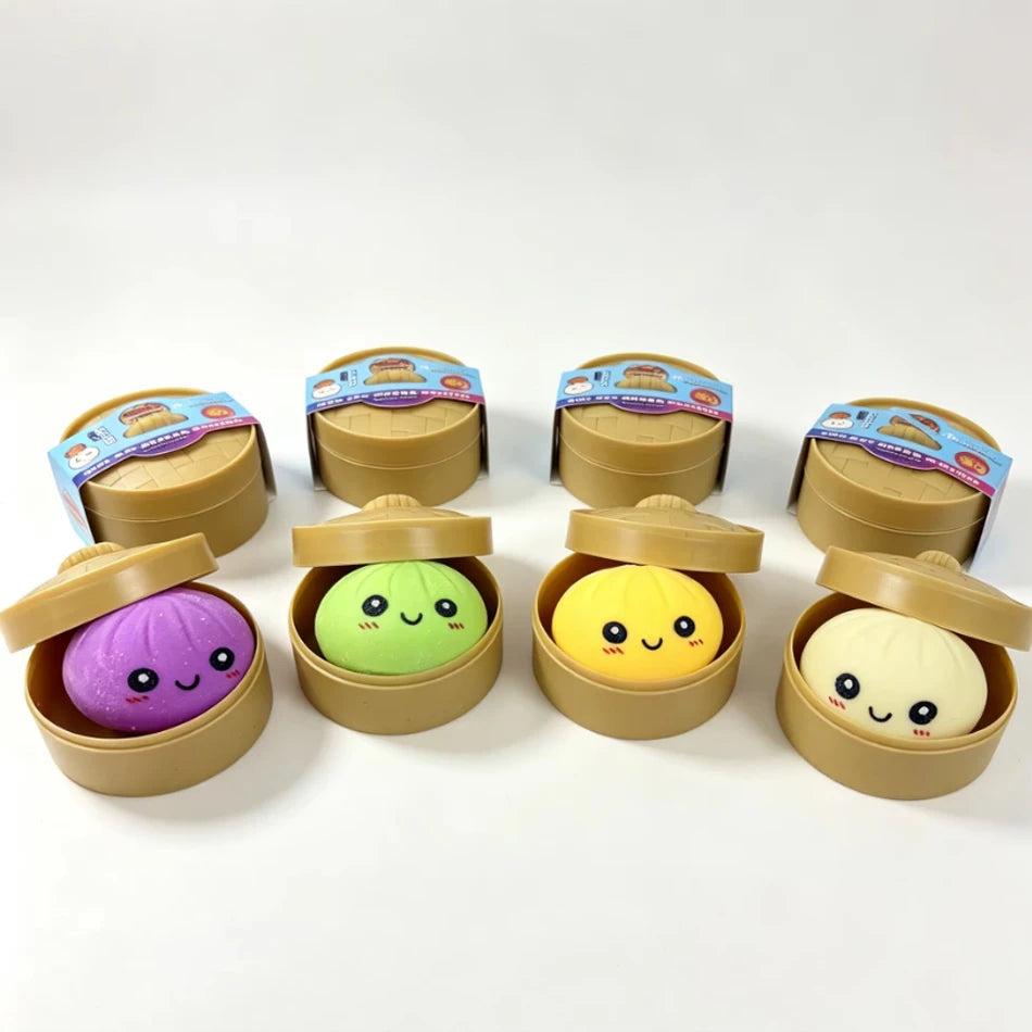 2026 Random 1-6pcs Blind Box Colorful Simulated Steamed Bun Squishy with Box Dumplings Sensory Squeeze Toy for Stress Relief