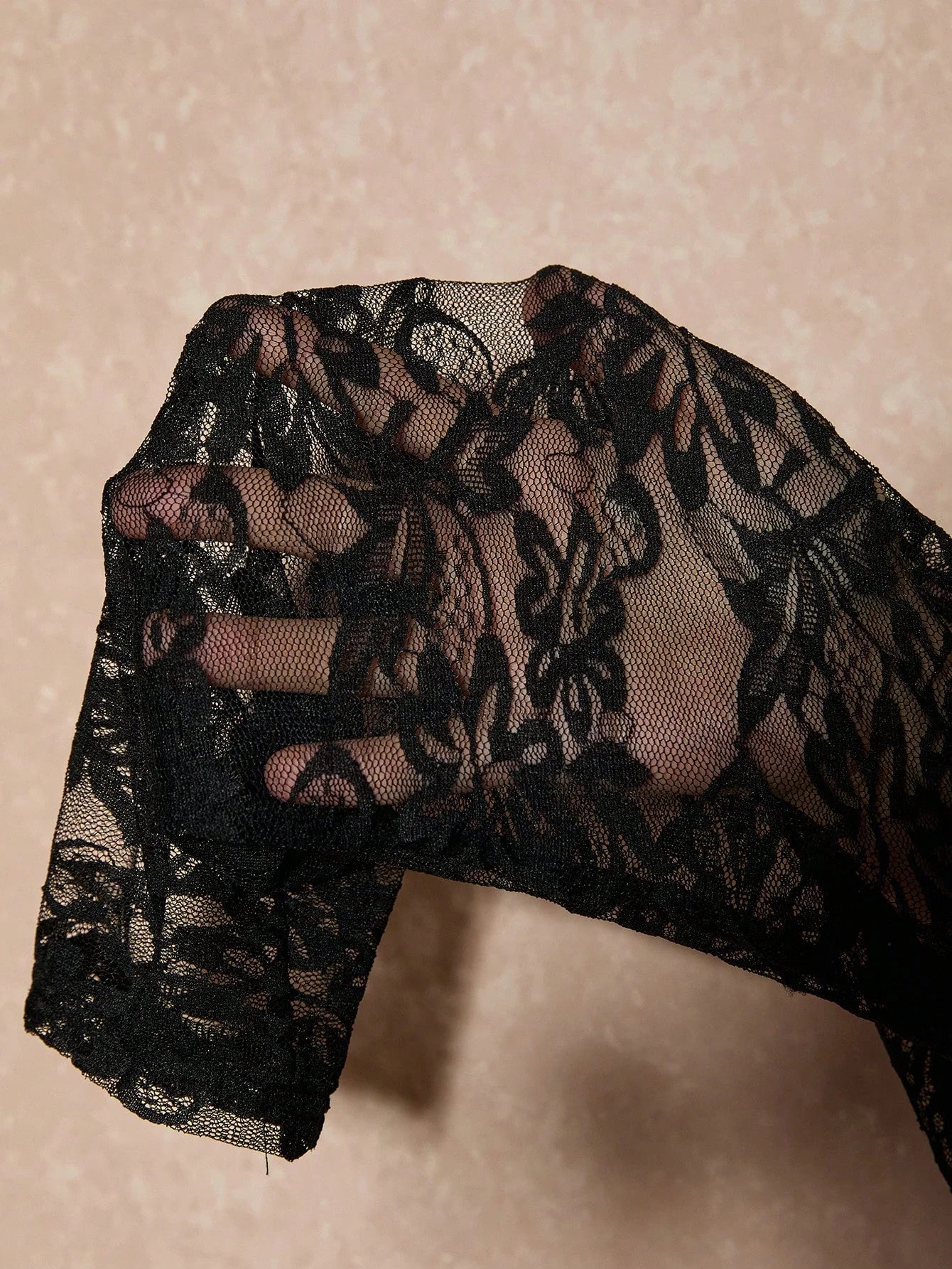 Women's Solid Black Elegant Cold Shoulder Top, Rose Lace Shoulder Details Sheer Long Sleeves Waist-tucked Peplum Flattering Plus