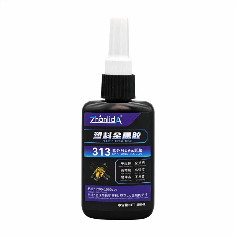 UV Shadowless Glue For Plastic Metal Crystal Clear Traceless 313 Super Glue Adhesive Bonded Acrylic Decorate Trophie Fast Curing
