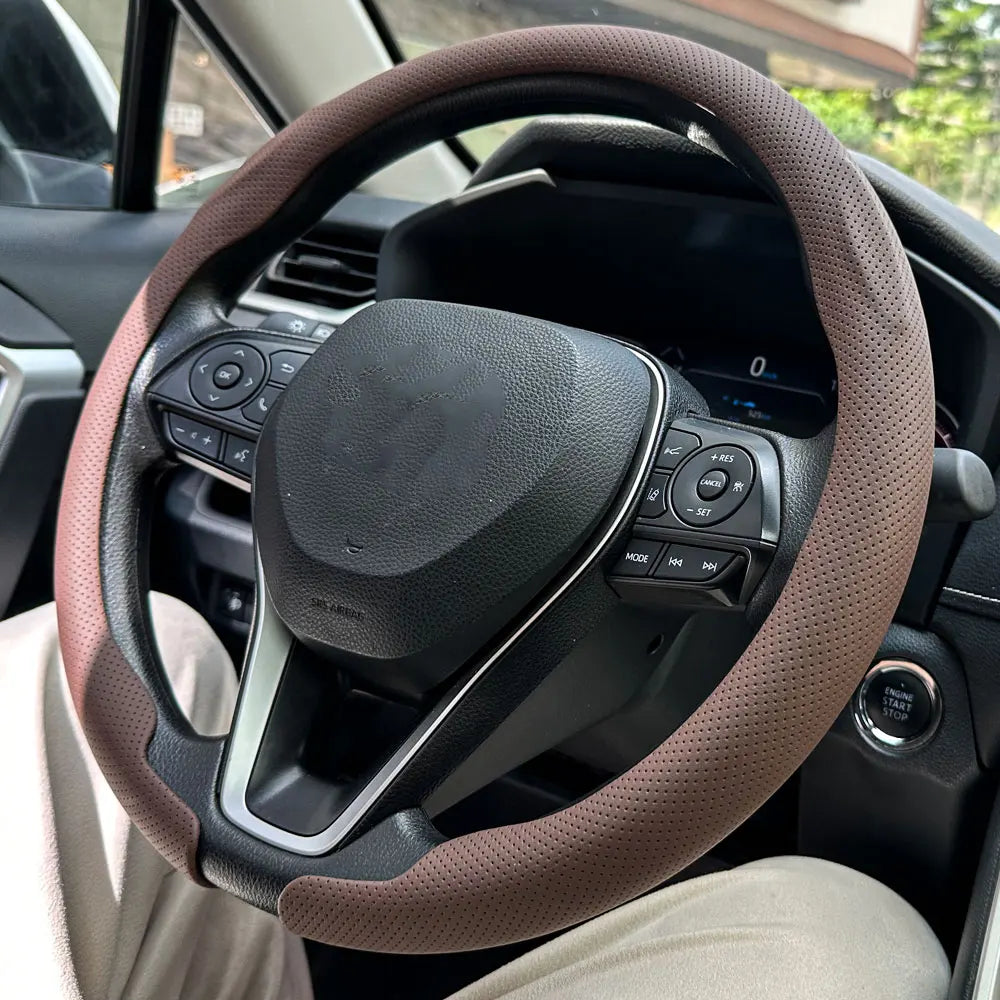 Steering Size 36-38cm Universal Non-slip Round Breathable Leather Car Steering Wheel Cover Protector Suitable Auto Accessories