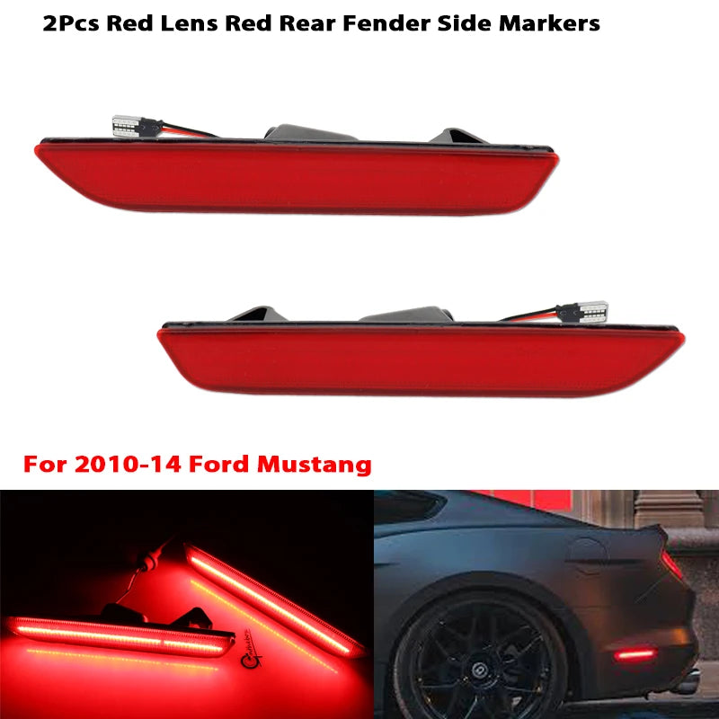 For 2010-14 Ford Mustang Amber/Red Full LED Front Rear Side Marker Light Assemblies Turn SignalLights/Driving Lights