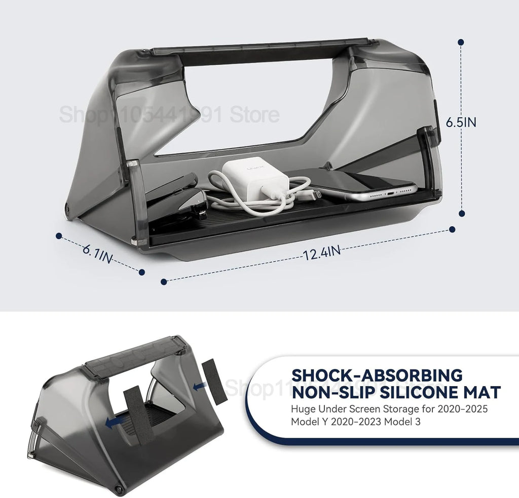 Car Central Control Under Screen Storage Box for Tesla Model 3/Y 2019-2025 Hidden Privacy Storage with Anti-Slip Silicone Pad ﻿