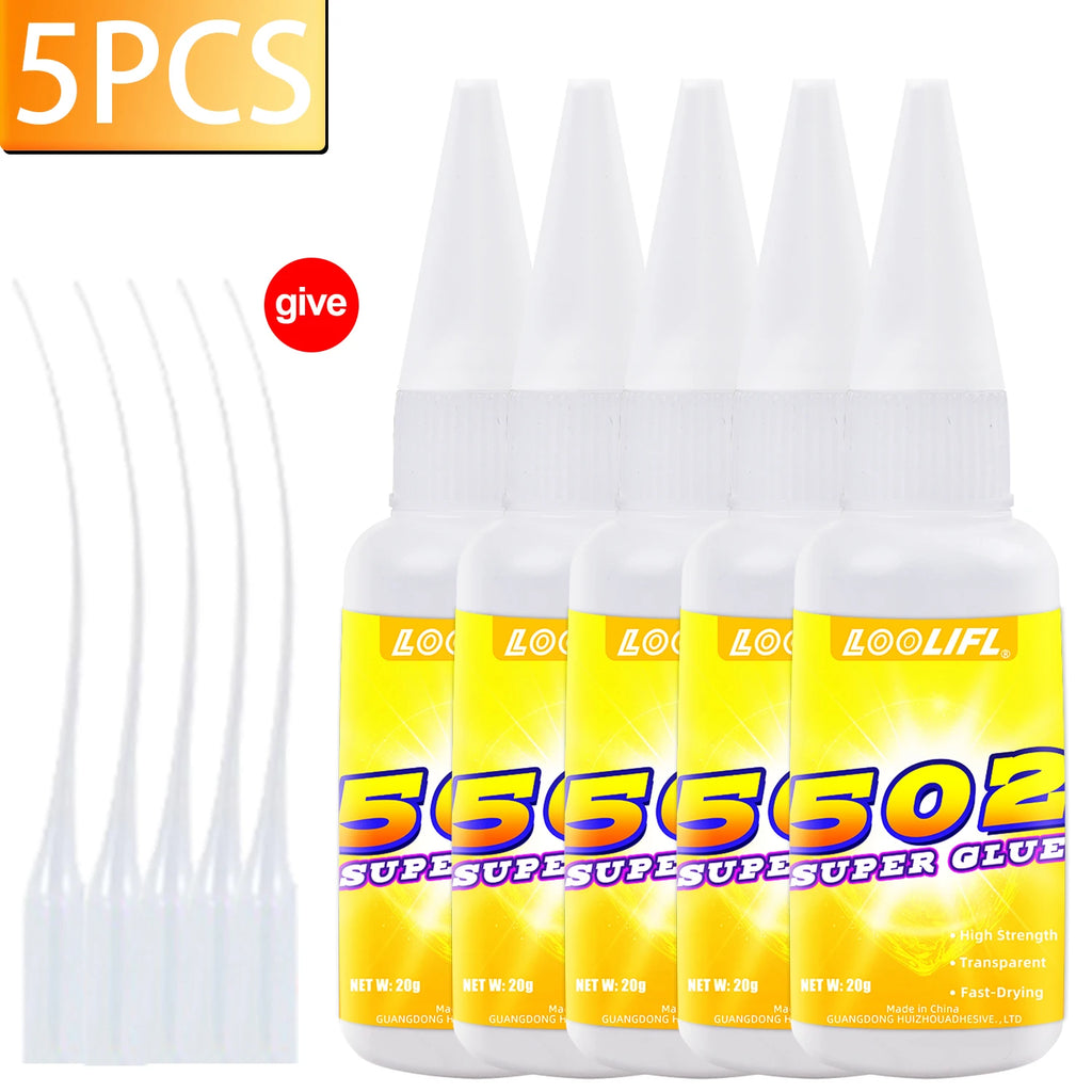 Loolifl 1-7Pcs 20ml 502 Quick-Drying Instant Super Glue Cyanoacrylate Strong Bond Adhesive For Home Office Industrial Repair Materials Adhesive Leather Rubber Wood Metal Strong Bond Liquid Glue Tool