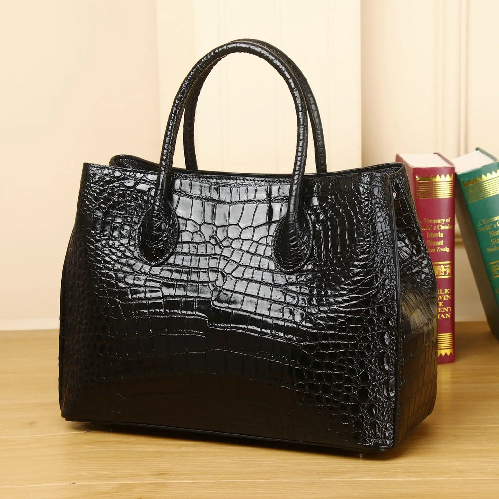 2026 New Crocodile Belly Pattern Women's Bag Large Capacity First Layer Cowhide Handbag Shoulder Crossbody Ladies Bag