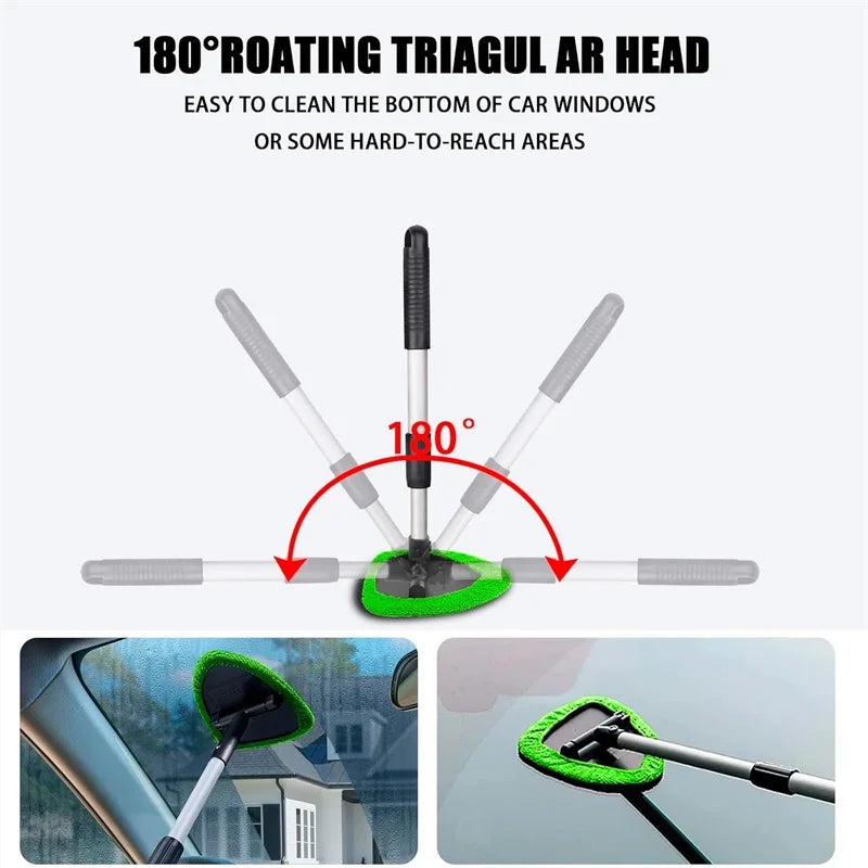 Car Window Cleaner Brush Kit Microfiber Windshield Cleaning Tool Auto Interior Glass Wash Wiper Long Handle Cleaning Brush