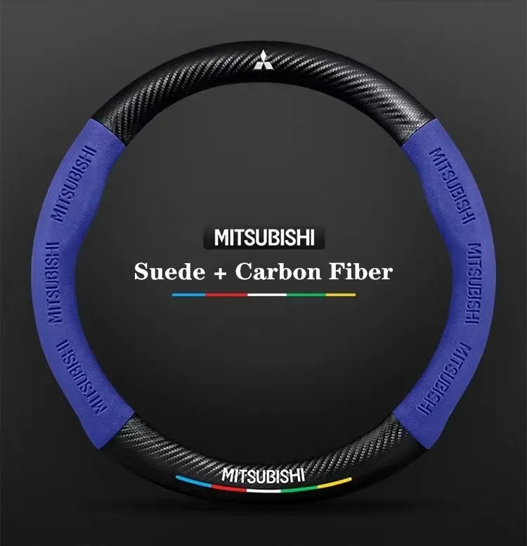 For Mitsubishi Outlander Pajero Asx Colt Lancer EX Evolution X L200 Triton RALLIART Car Suede Carbon fiber Steering Wheel Cover
