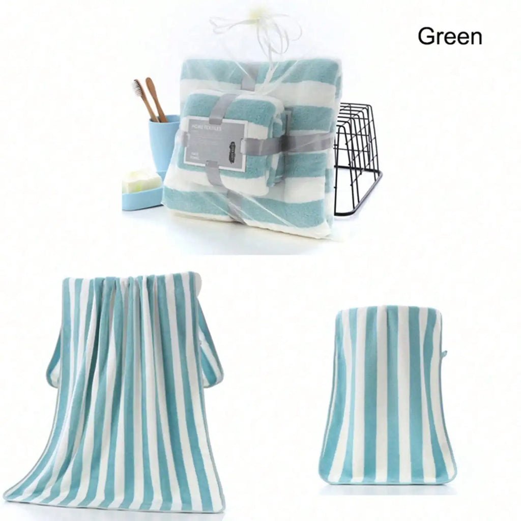 Towel Set 35*75cm+ 70*140cm Absorbent Striped Quick Drying Bath Towel Set Soft Faces Towel Fiber Bath Towel