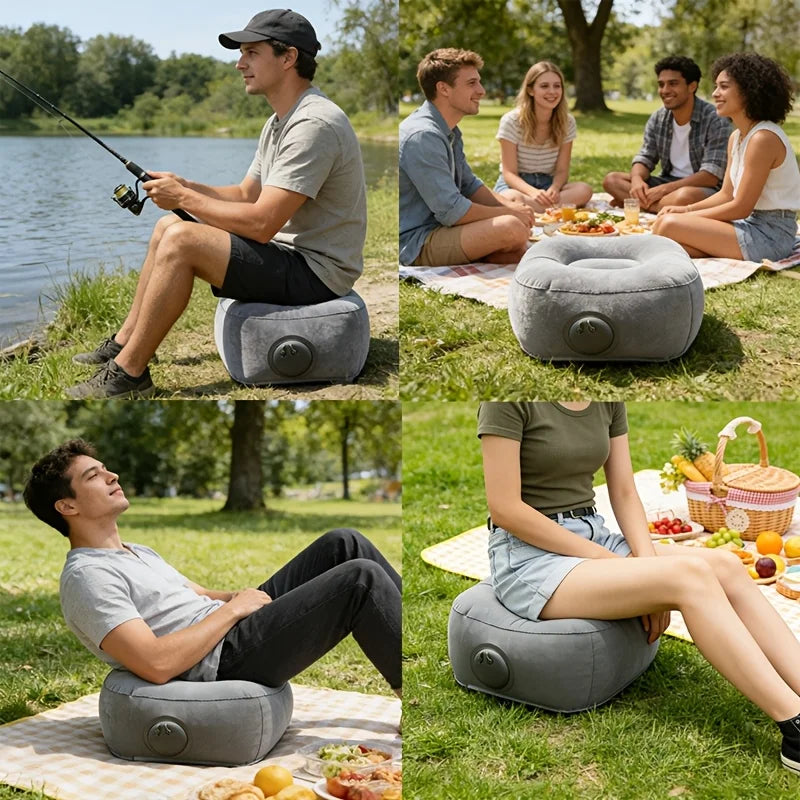 Portable Foldable Press Inflatable Lazy Lounger Wearproof Air Chair For Camping Fishing Beach Picnic Car Office Daily Relax Use