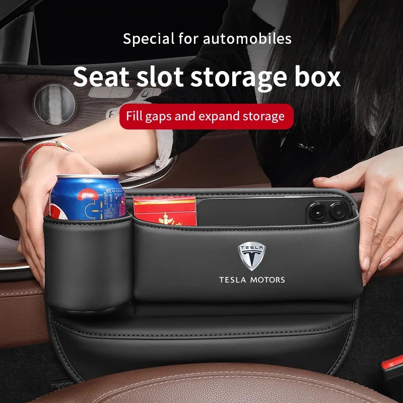 Tesla Cybertruck Beast Model 3 Model Y Model S Model X Car Leather Seat Multifunction Crevice Case Water Cup Holder Storage Box