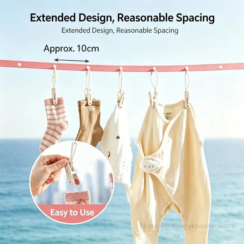 Portable Adjustable Travel Clothesline Nylon Laundry Drying Rope Windproof No Drill with 34 Hanging Holes for Outdoor Indoor