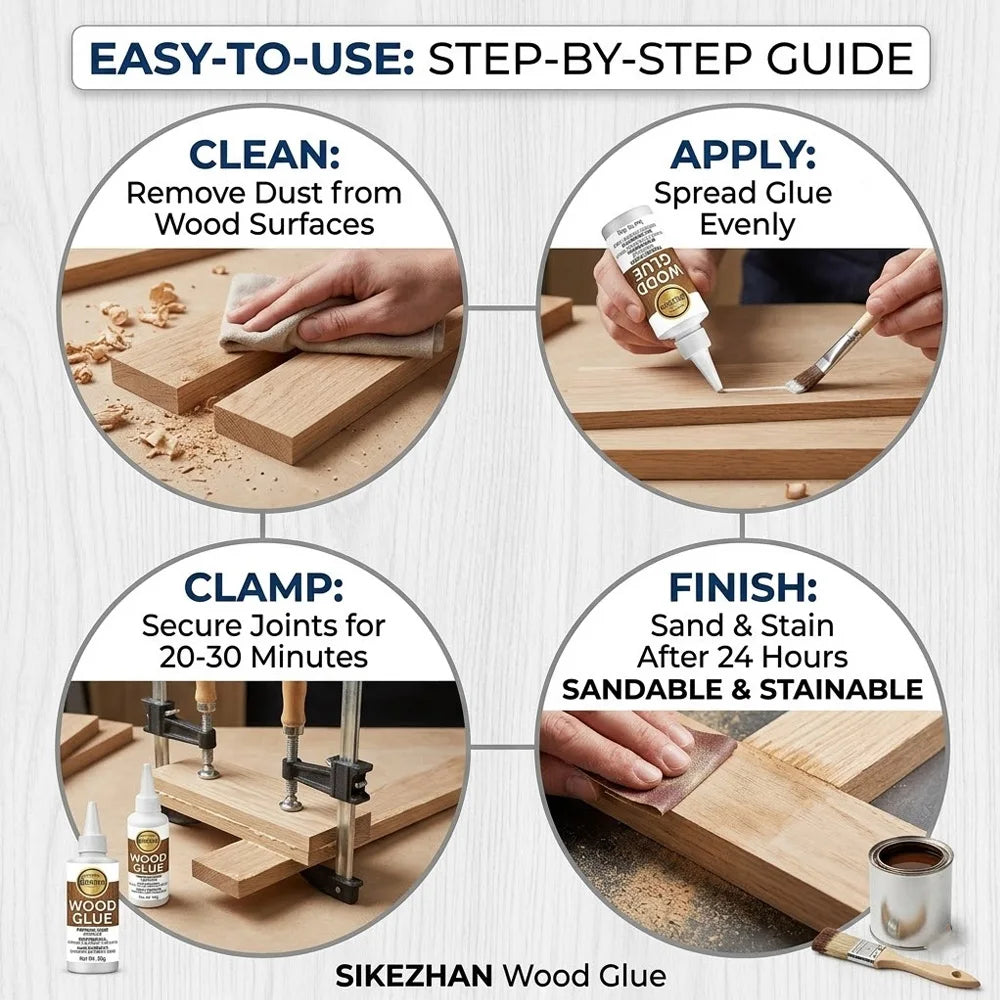 SIKEZHAN Wood Glue 50g - Premium Sandable and Stainable Wood Adhesive, Strong Interior & Exterior Bond for DIY Crafts & Repairs